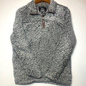 Alpine Sherpa Fleece Quarter Zip Pullover Collared Grey Black Jacket Sz S